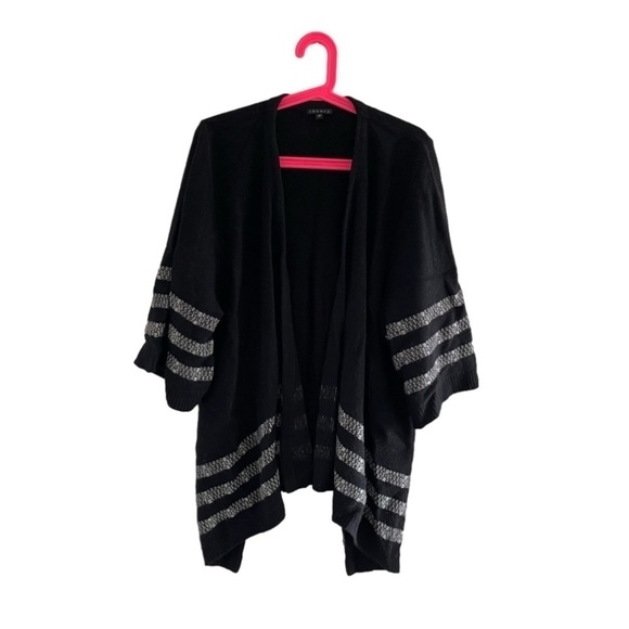 Theory black with white stripes knitted oversized sweater coat size S - Picture 1 of 4